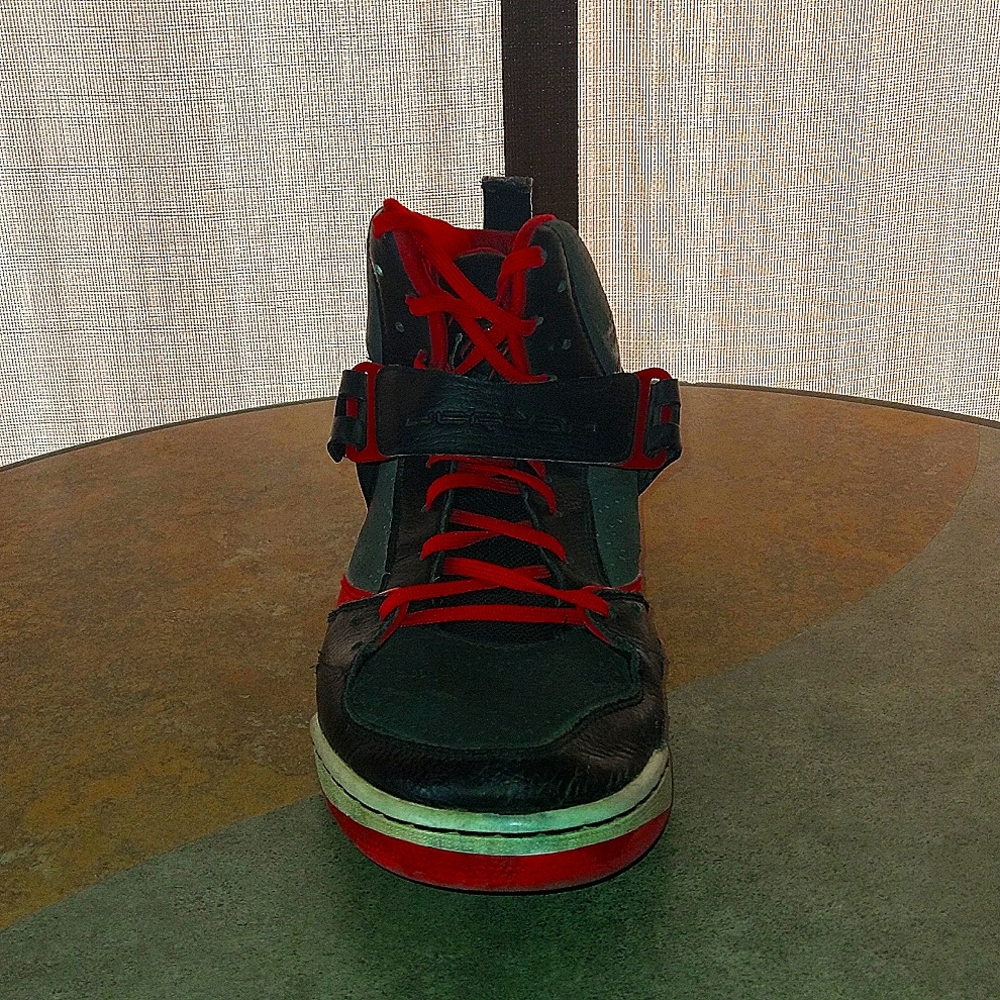 Red and black trainers